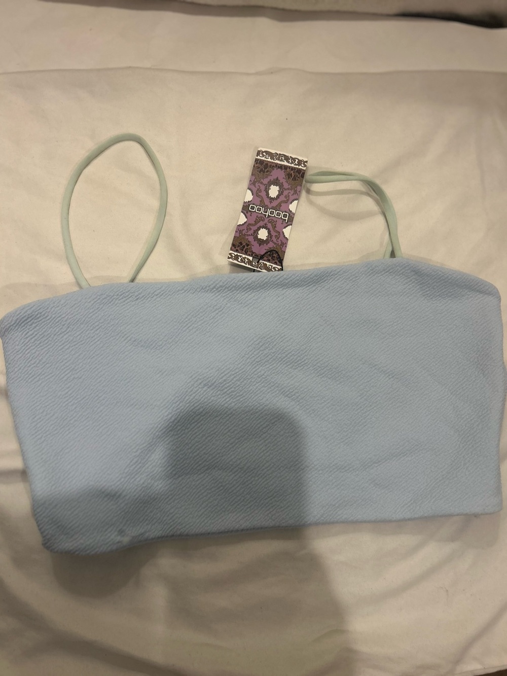 Boohoo Light Blue Bandeau Crop Top with Mint Straps Size 8
